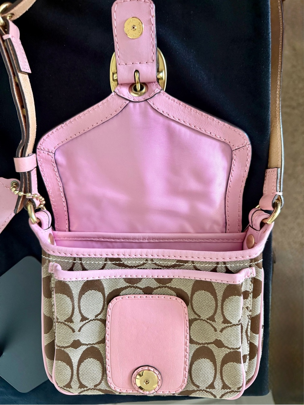 Coach Pink Signature Canvas Crossbody with Tan Accents